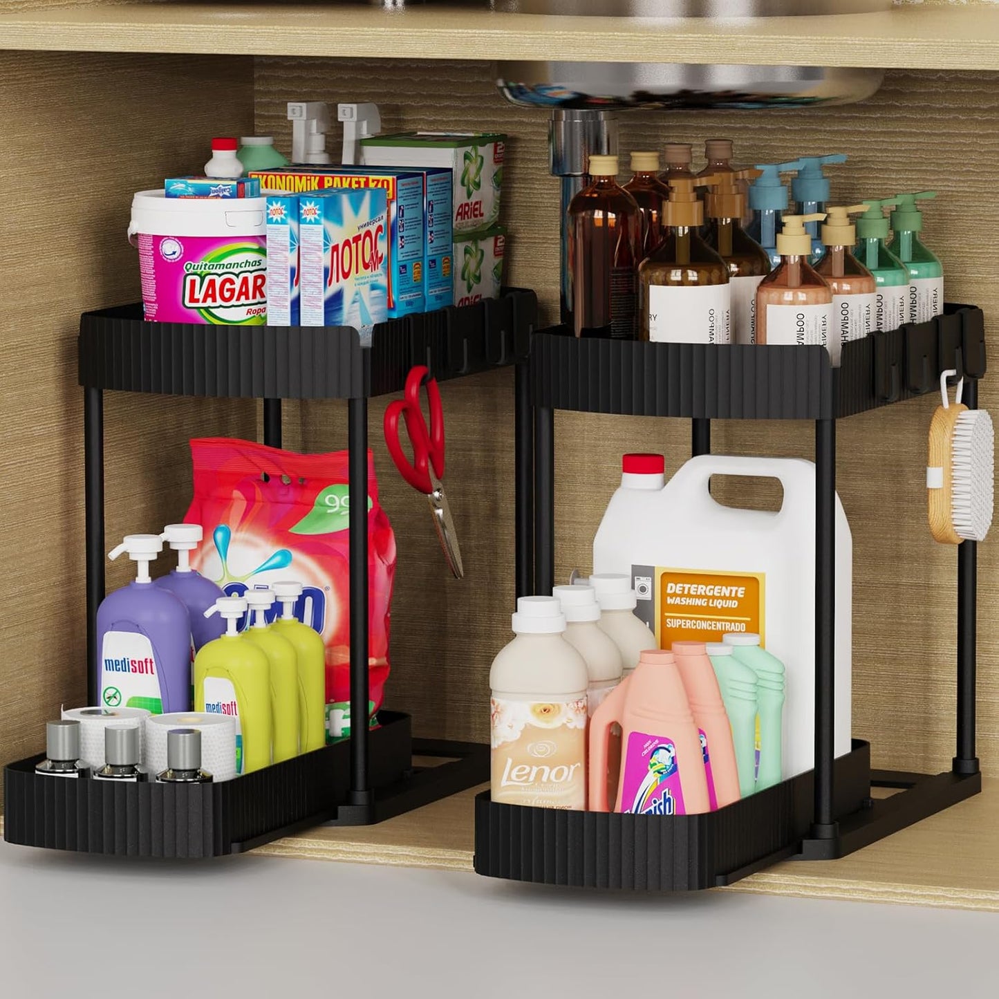 2-Pack Under Sink Organizers β 12.8", Black