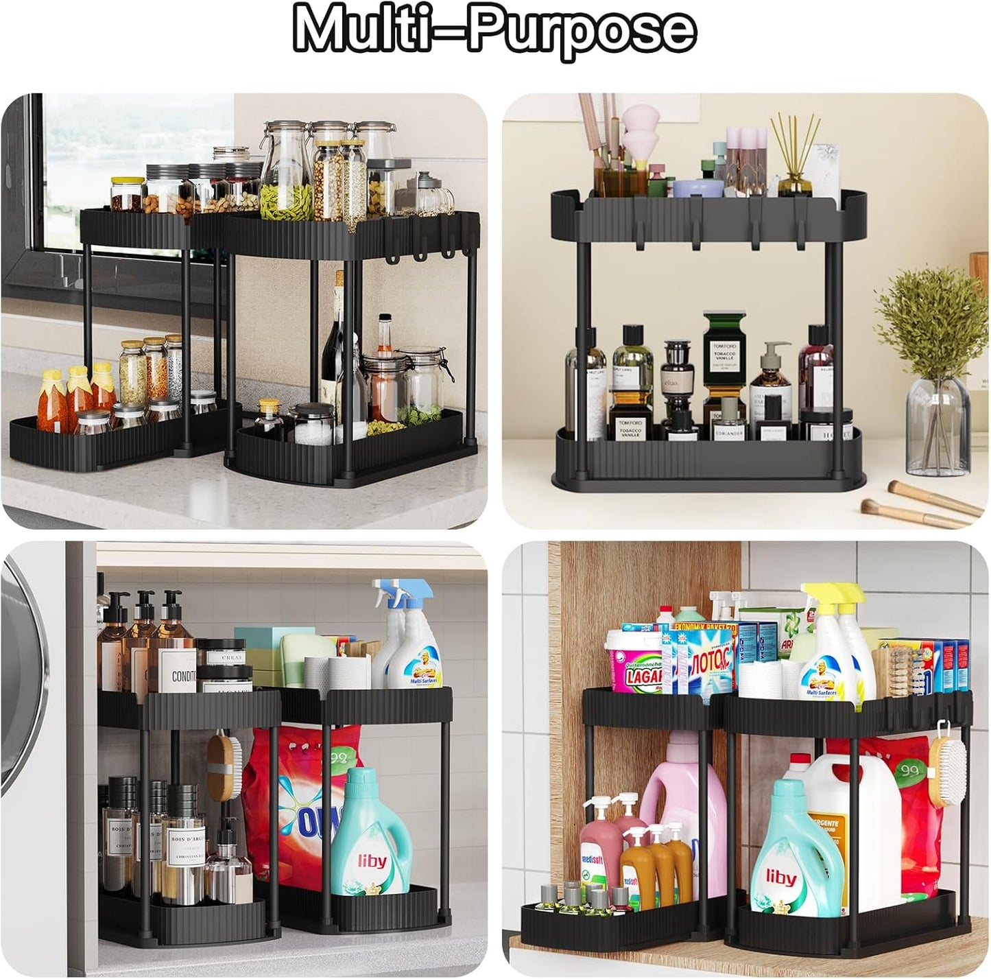 2-Pack Under Sink Organizers β 12.8", Black