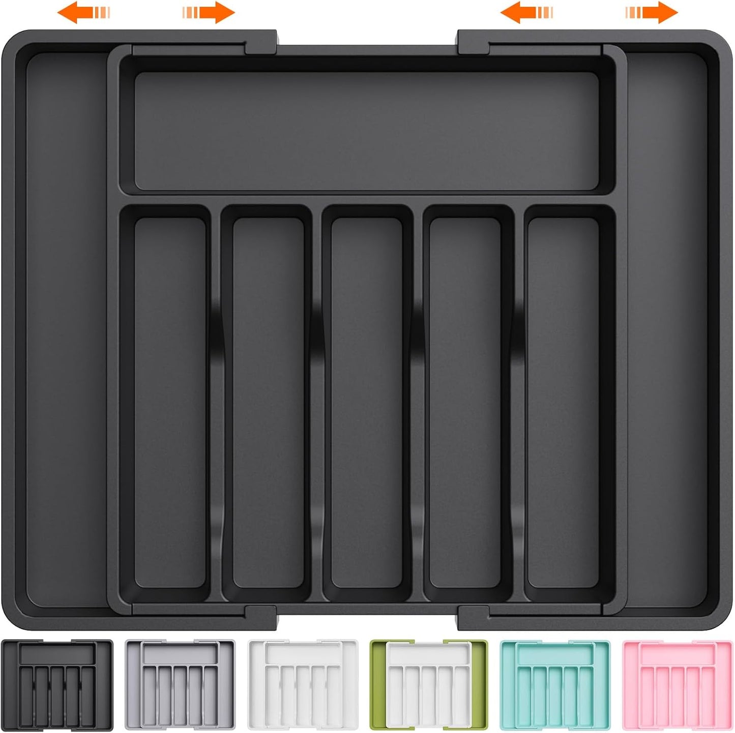 Lifewit Expandable Silverware Organizer – BPA-Free, Adjustable Utensil Tray (Black)