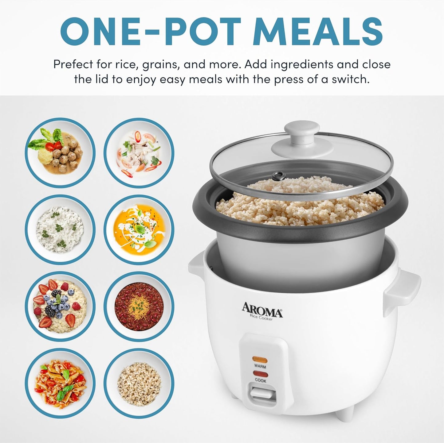 Aroma 6-Cup One-Touch Rice Cooker, 1.5 Qt, White (ARC-363NG)